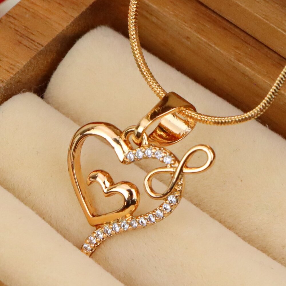 "Heart Infinity Mother-Child Rose Gold Pendant with Sparkling Stones, XPPT1279